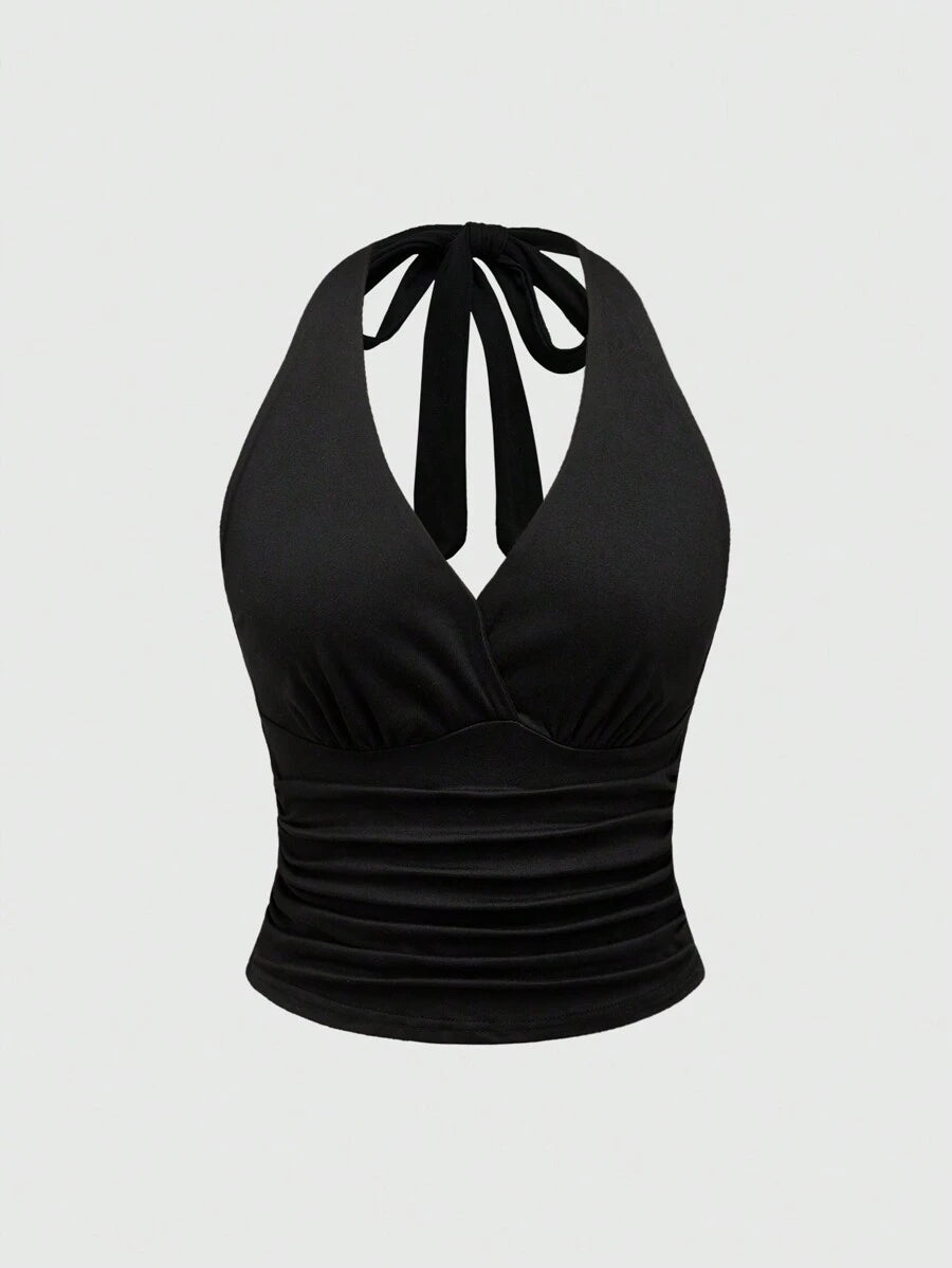 Ruched V-Neck Halter Top