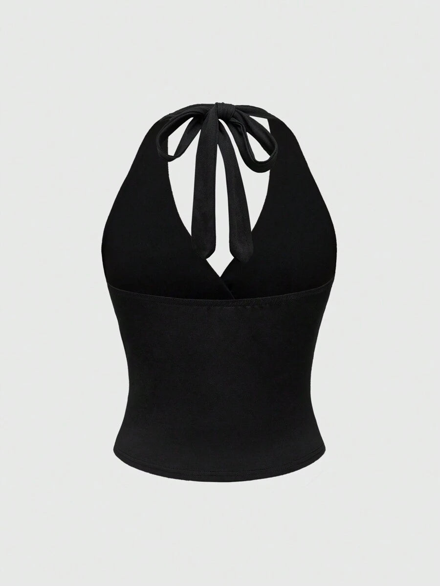 Ruched V-Neck Halter Top