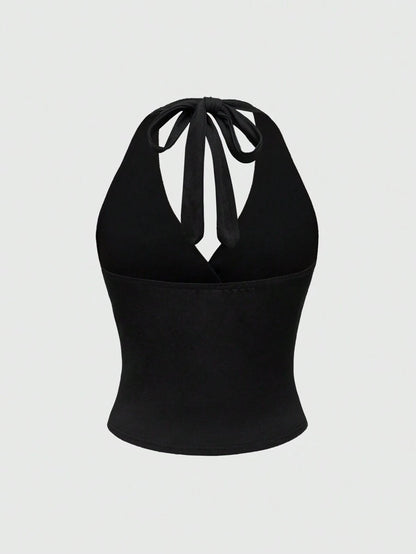 Ruched V-Neck Halter Top