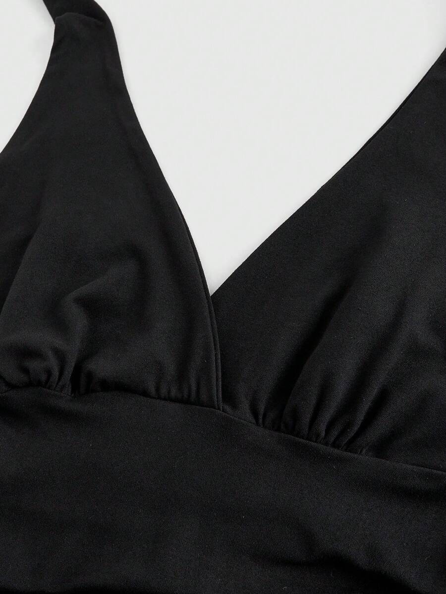 Ruched V-Neck Halter Top