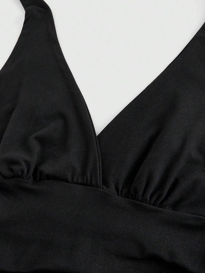 Ruched V-Neck Halter Top