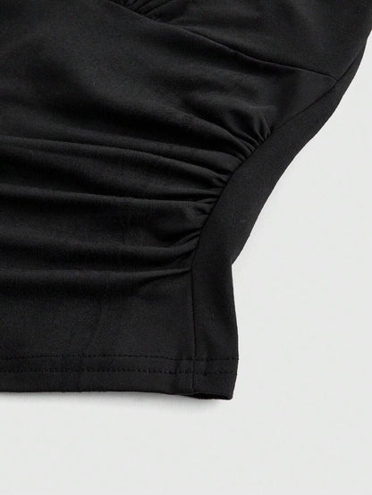 Ruched V-Neck Halter Top