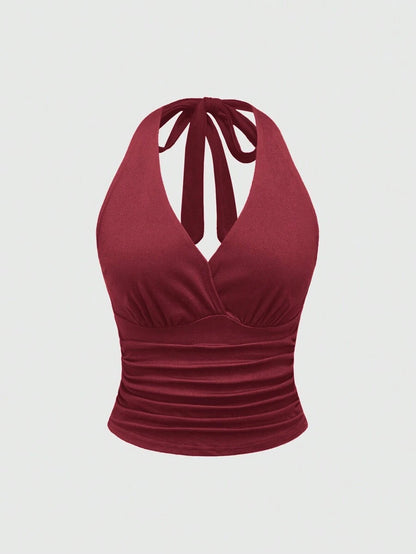 Ruched V-Neck Halter Top