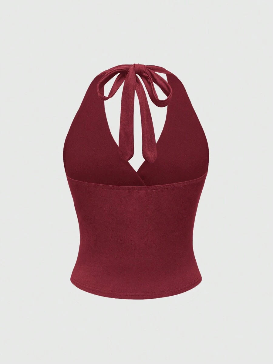 Ruched V-Neck Halter Top