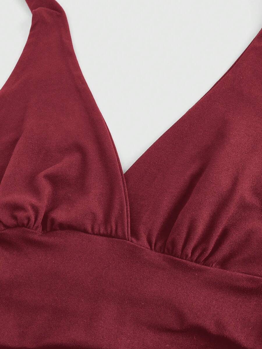 Ruched V-Neck Halter Top