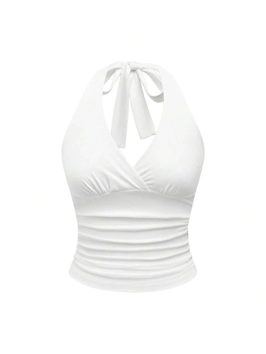 Ruched V-Neck Halter Top