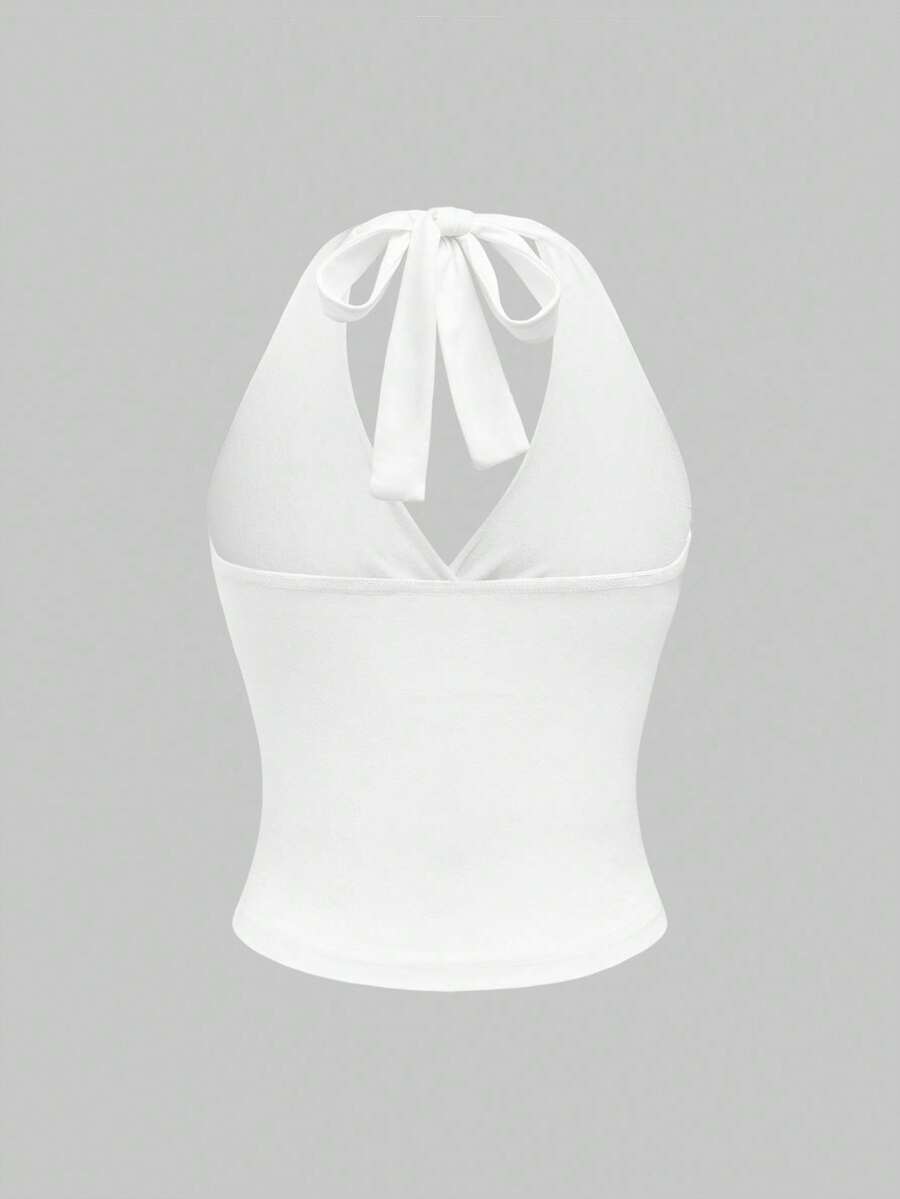 Ruched V-Neck Halter Top