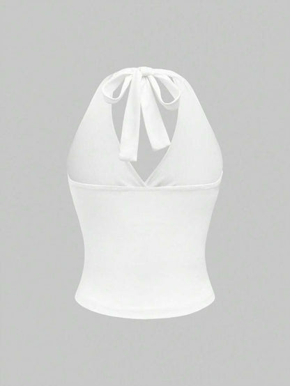 Ruched V-Neck Halter Top
