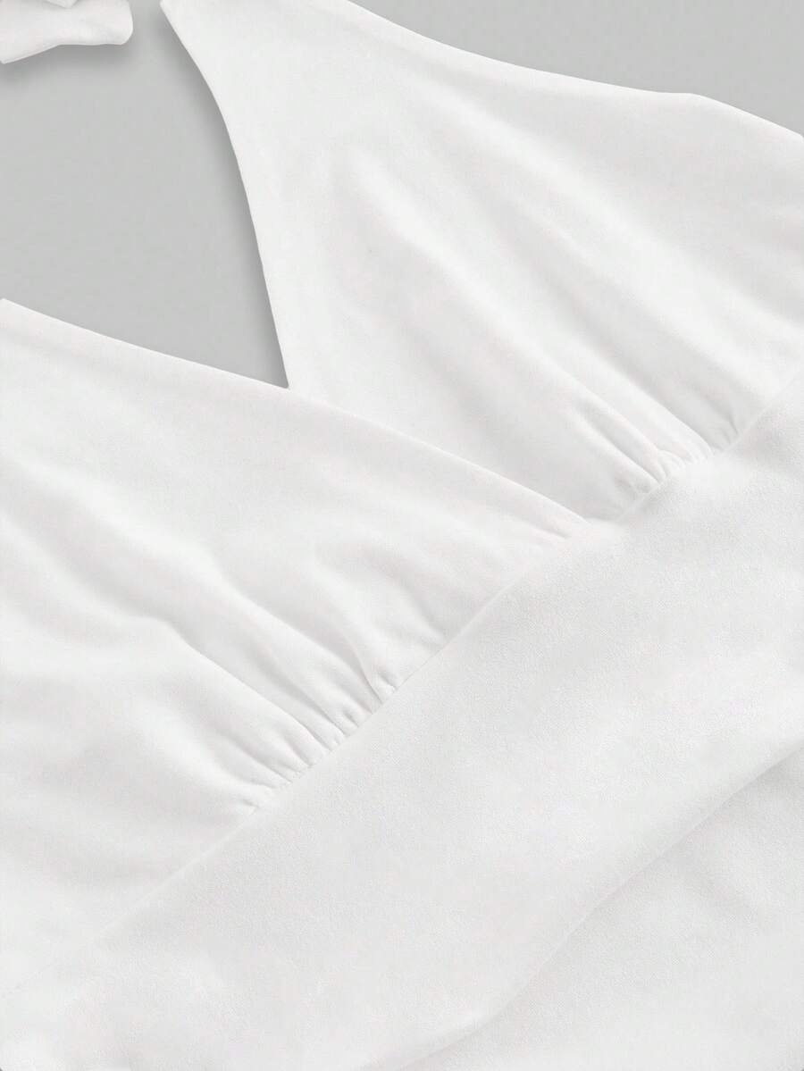 Ruched V-Neck Halter Top