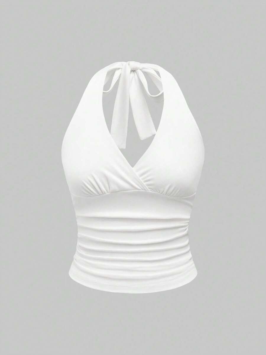Ruched V-Neck Halter Top