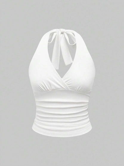 Ruched V-Neck Halter Top