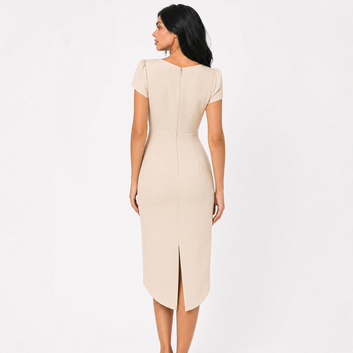 The Helena Ruched Cowl-Neck Midi Dress