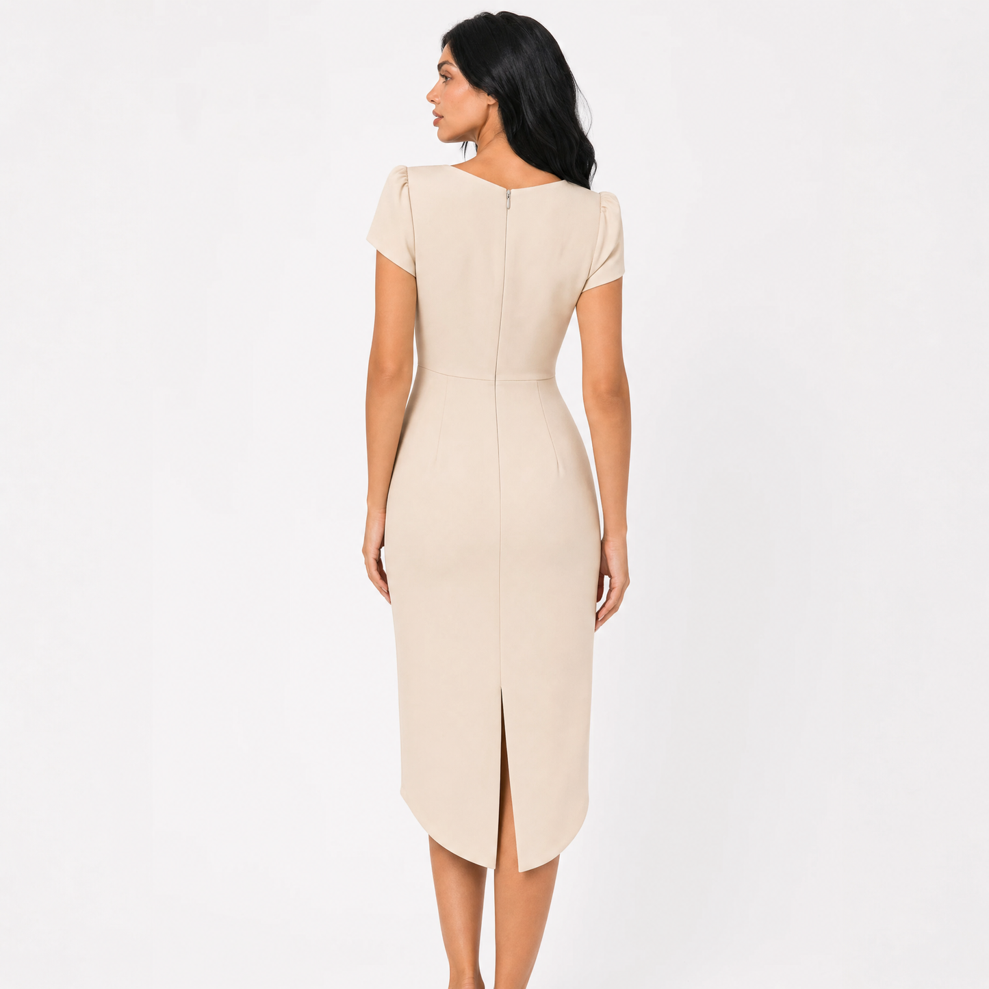 The Helena Ruched Cowl-Neck Midi Dress