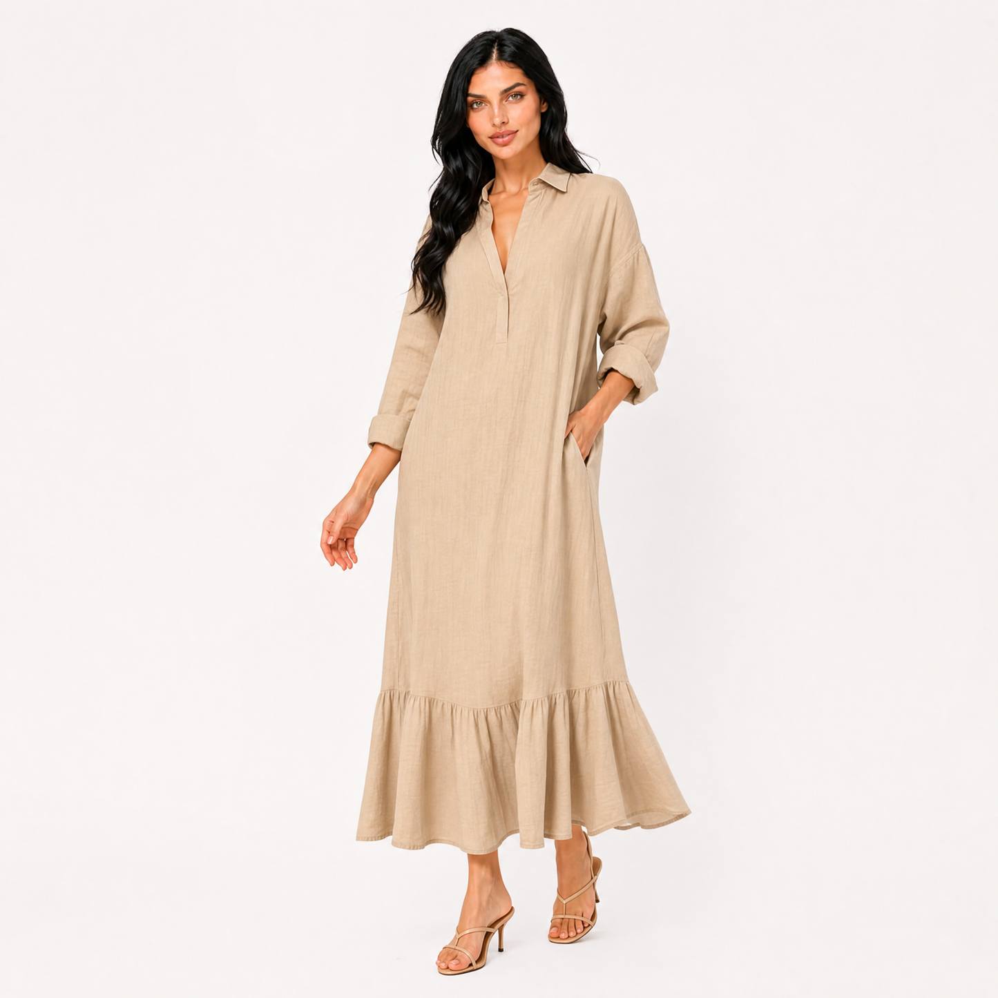 The Navari Linen-Blend Shirt Maxi Dress