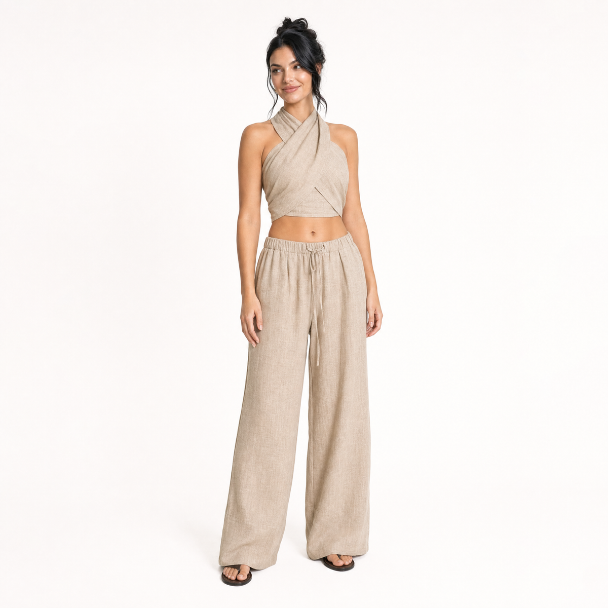 The Sienna Linen Cross-Front Two-Piece Set