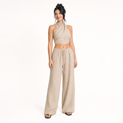 The Sienna Linen Cross-Front Two-Piece Set