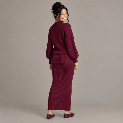 Autumn V-Neck Knitted Set