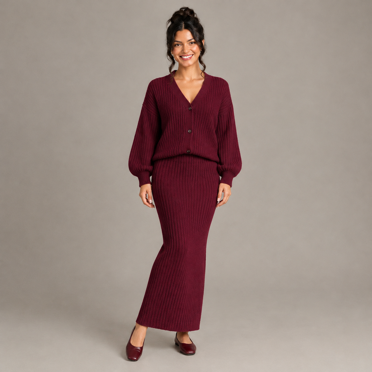 Autumn V-Neck Knitted Set