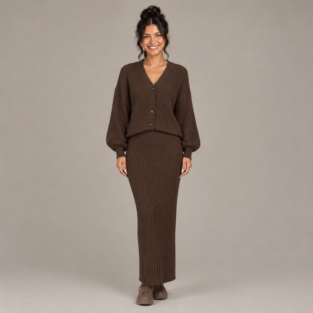 Autumn V-Neck Knitted Set