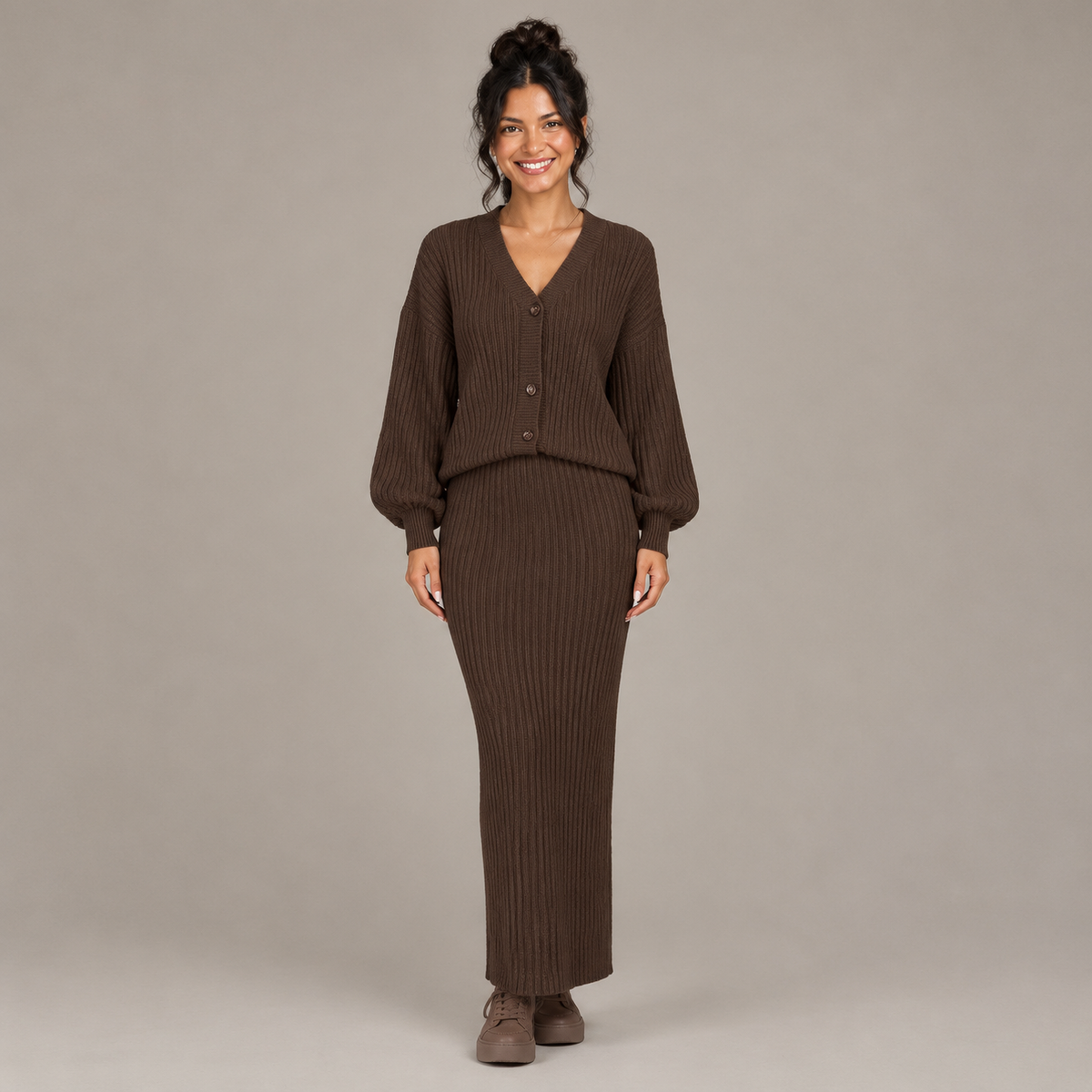 Autumn V-Neck Knitted Set