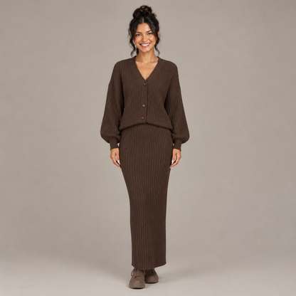 Autumn V-Neck Knitted Set