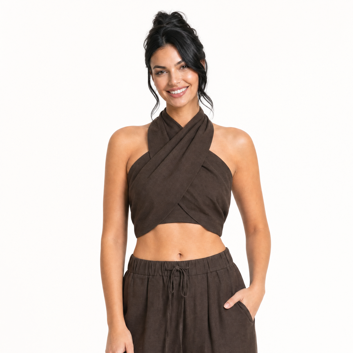 The Sienna Linen Cross-Front Two-Piece Set