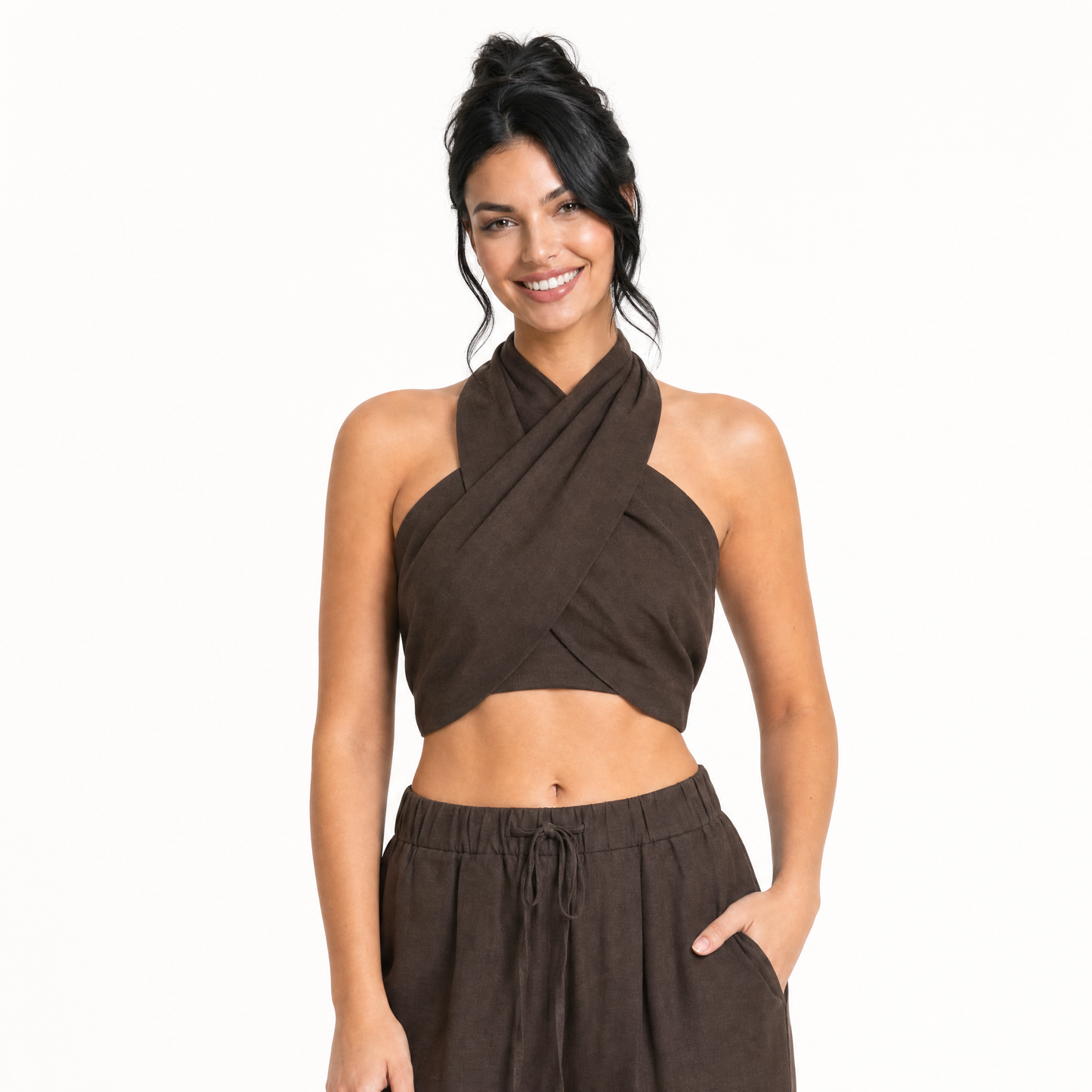 The Sienna Linen Cross-Front Two-Piece Set