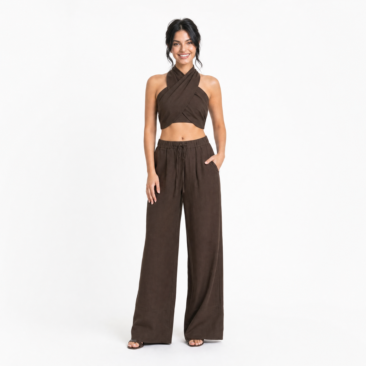 The Sienna Linen Cross-Front Two-Piece Set
