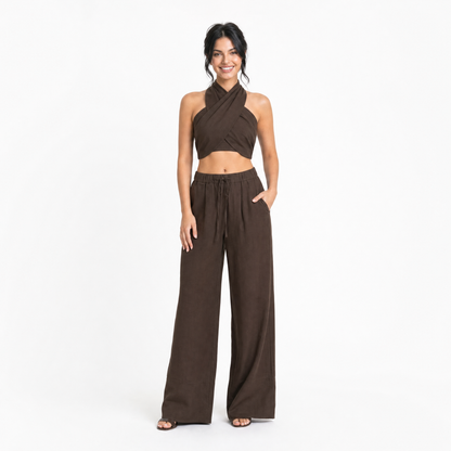 The Sienna Linen Cross-Front Two-Piece Set
