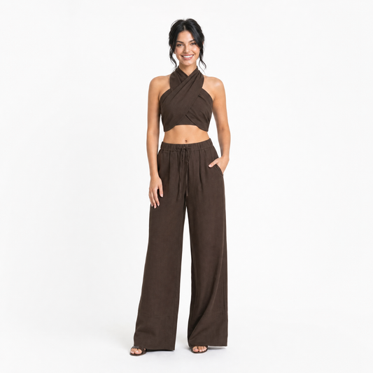 The Sienna Linen Cross-Front Two-Piece Set