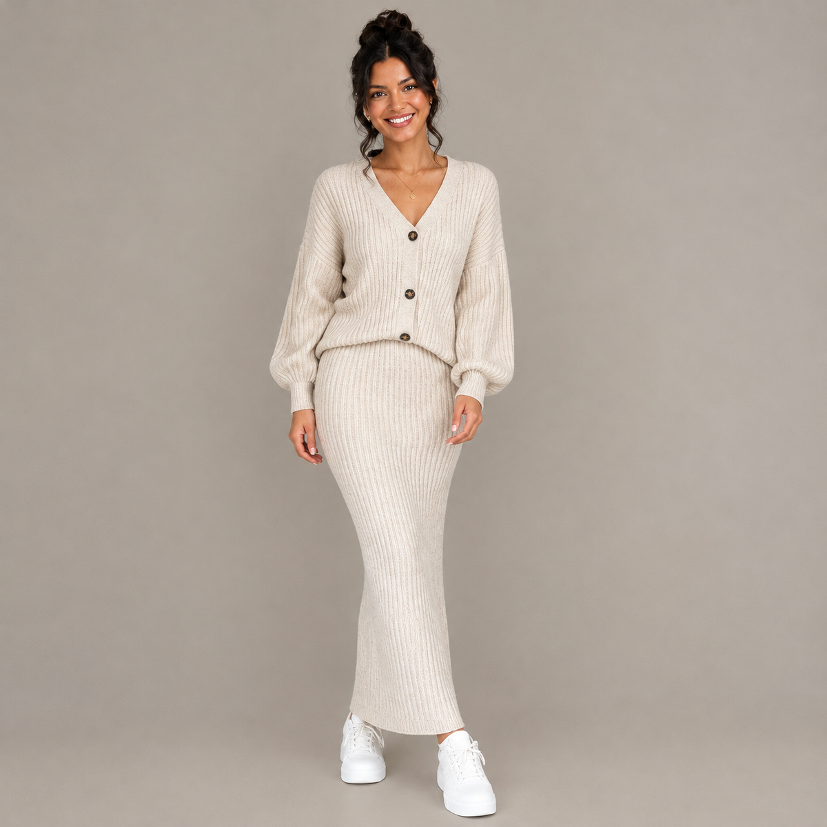 Autumn V-Neck Knitted Set