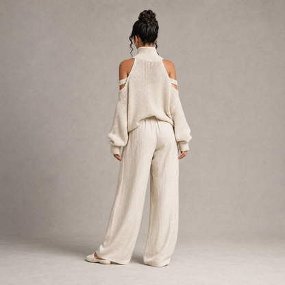 Chic Cold-Shoulder Knit Set