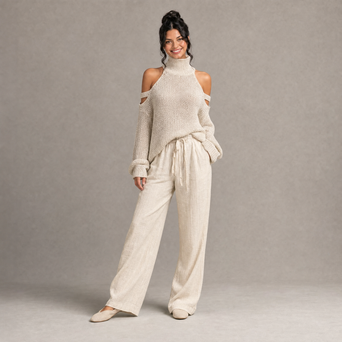 Chic Cold-Shoulder Knit Set