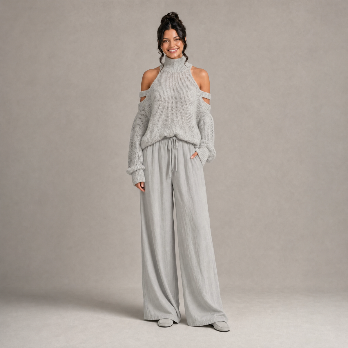 Chic Cold-Shoulder Knit Set