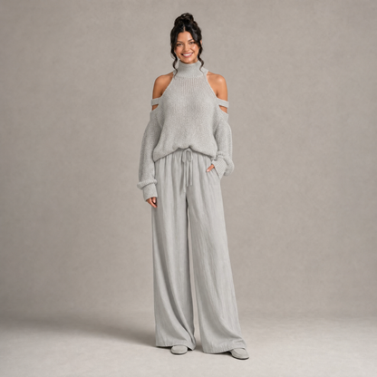 Chic Cold-Shoulder Knit Set