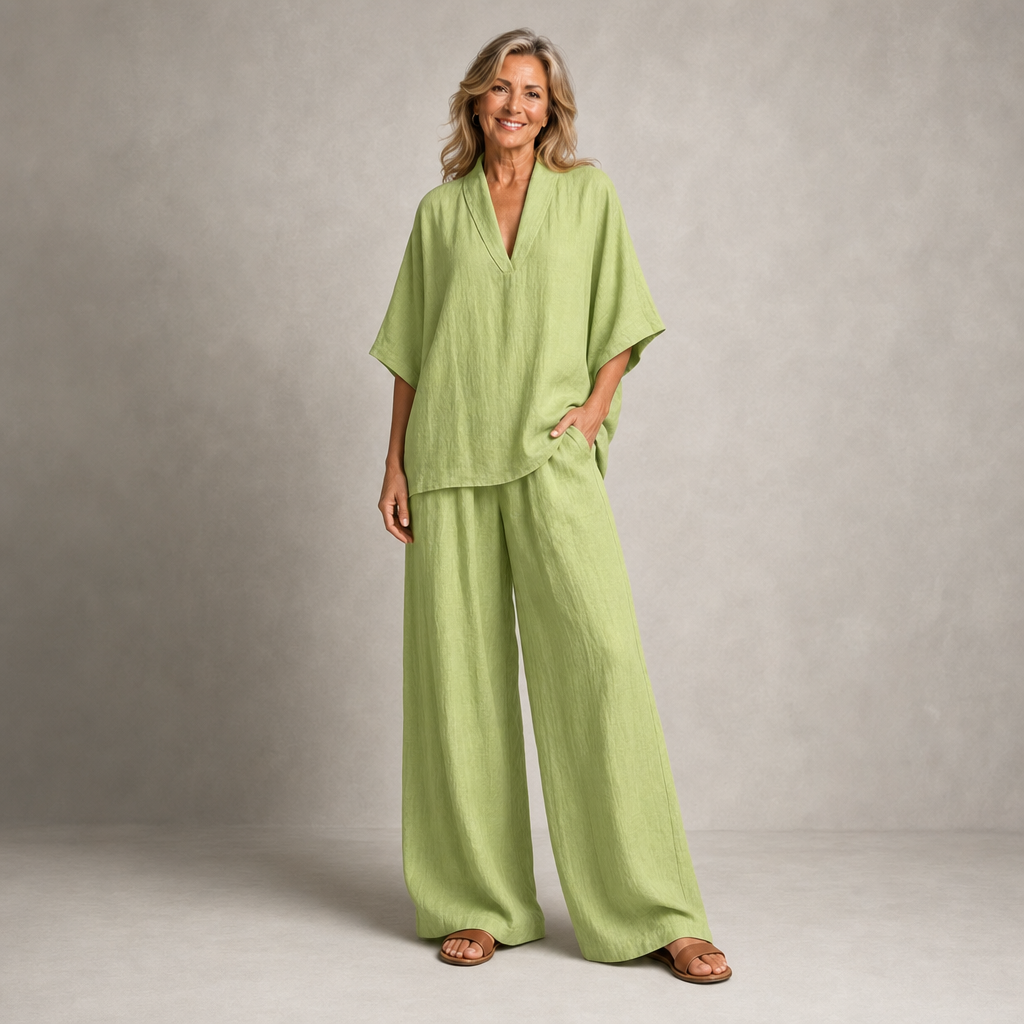 Elegant Casual Linen Two-Piece Lounge Set