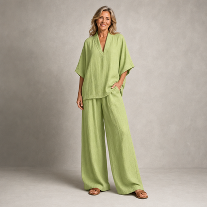 Elegant Casual Linen Two-Piece Lounge Set