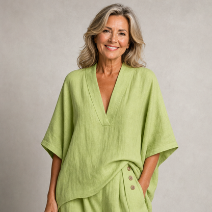 Elegant Casual Linen Two-Piece Lounge Set