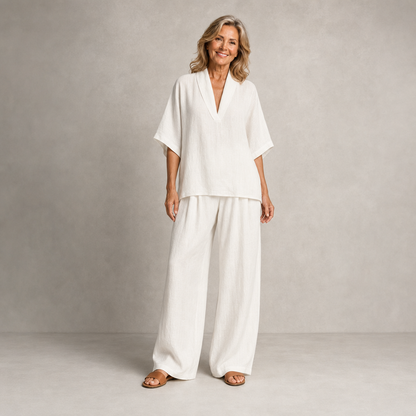 Elegant Casual Linen Two-Piece Lounge Set