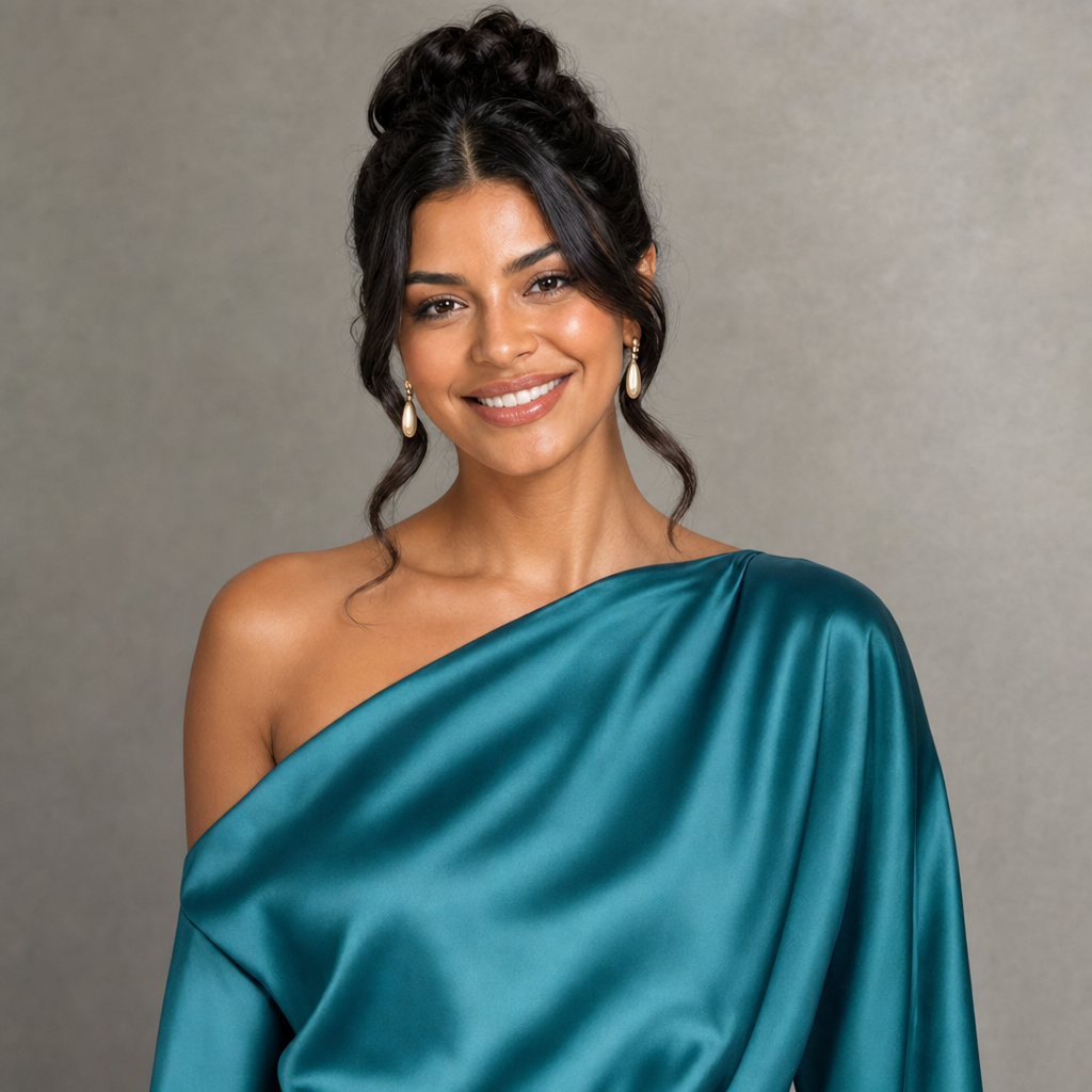 Satin One-Shoulder Top & Wide-Leg Pants Set
