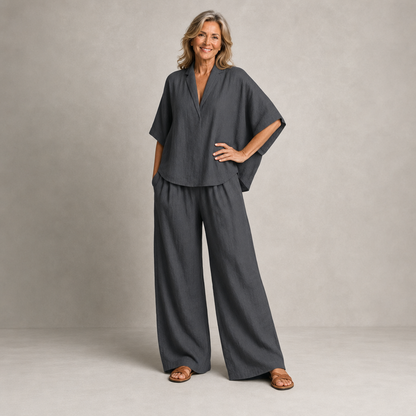 Elegant Casual Linen Two-Piece Lounge Set