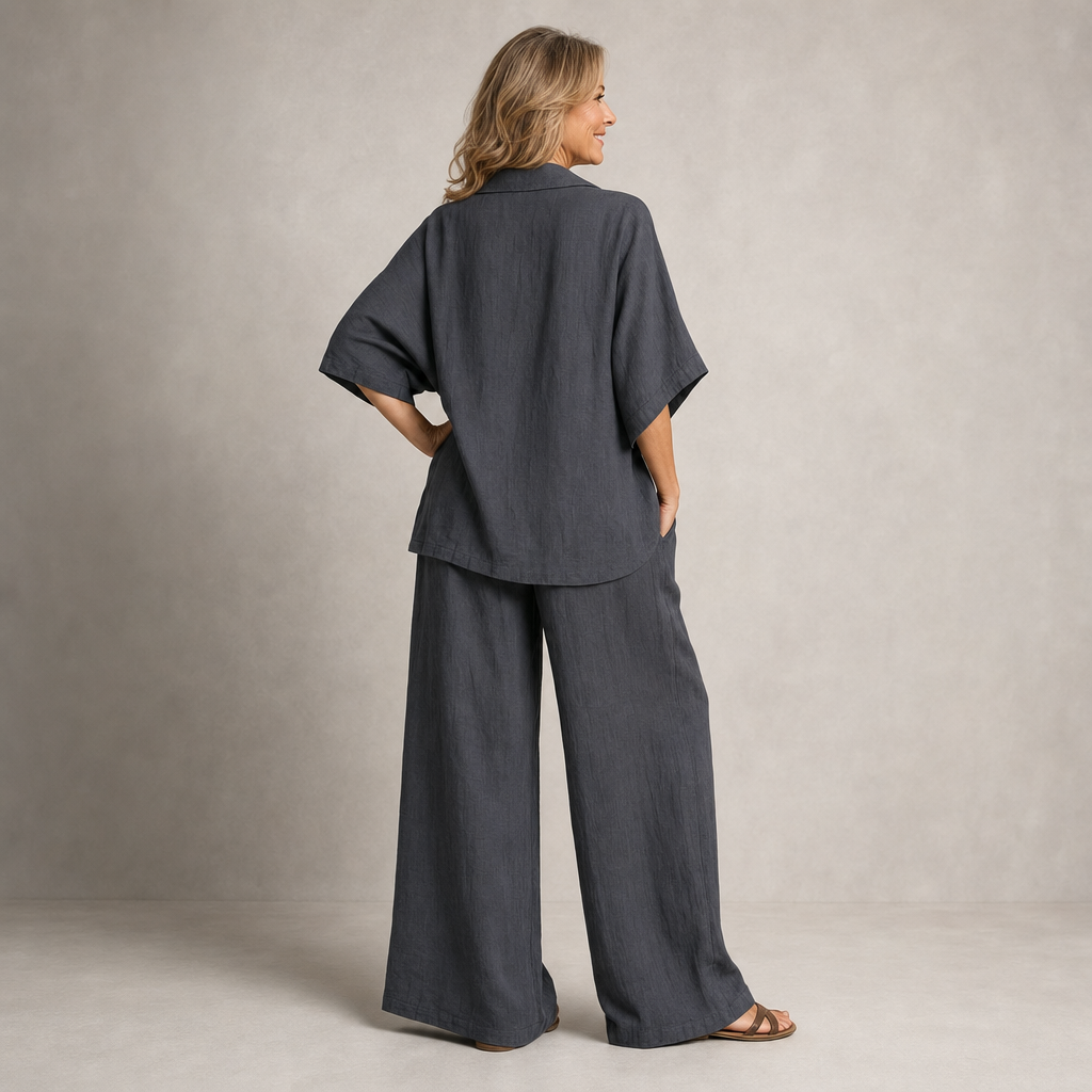 Elegant Casual Linen Two-Piece Lounge Set