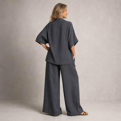 Elegant Casual Linen Two-Piece Lounge Set