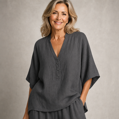 Elegant Casual Linen Two-Piece Lounge Set