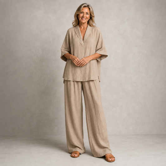 Elegant Casual Linen Two-Piece Lounge Set