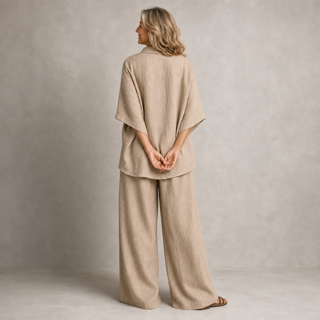 Elegant Casual Linen Two-Piece Lounge Set