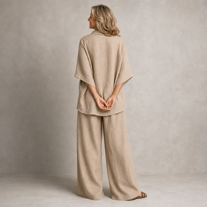 Elegant Casual Linen Two-Piece Lounge Set