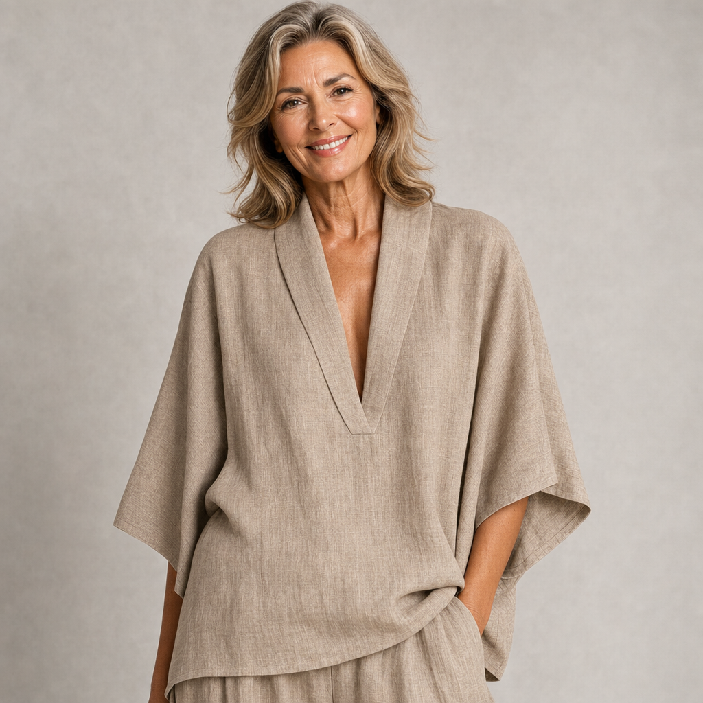 Elegant Casual Linen Two-Piece Lounge Set
