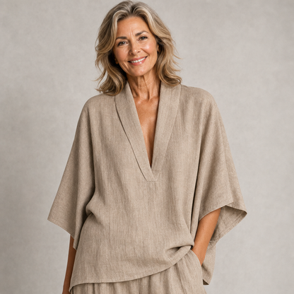 Elegant Casual Linen Two-Piece Lounge Set