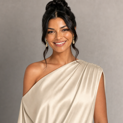 Satin One-Shoulder Top & Wide-Leg Pants Set